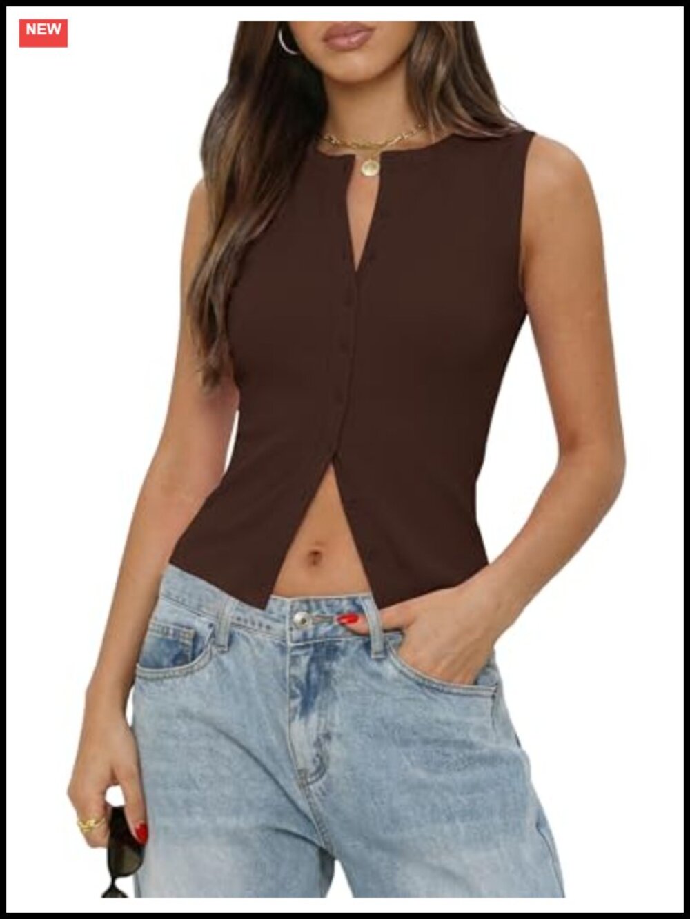 Ribbed Button Down Sleeveless Crop Top Y2K Slim Fit Summer Tank